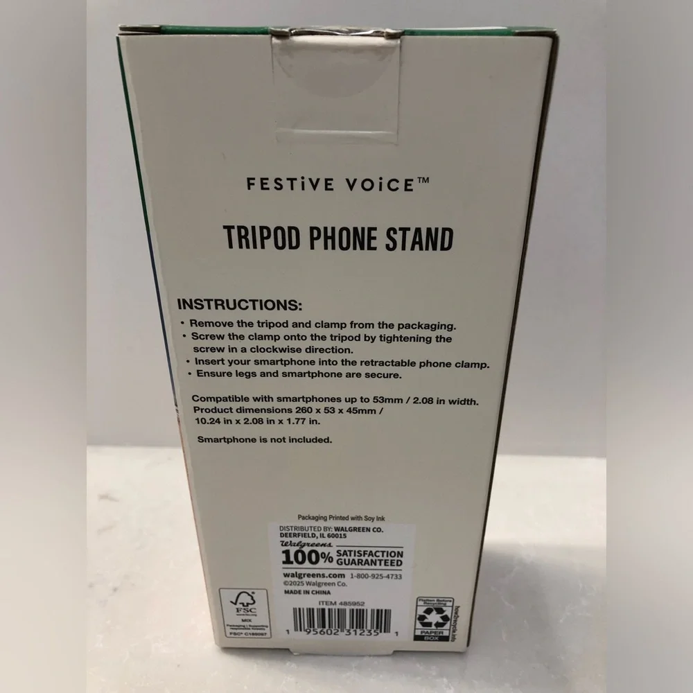 NWOT Festive Voice Tripod Phone Stand Use w/smartphones up to 53mm/2.08 in W